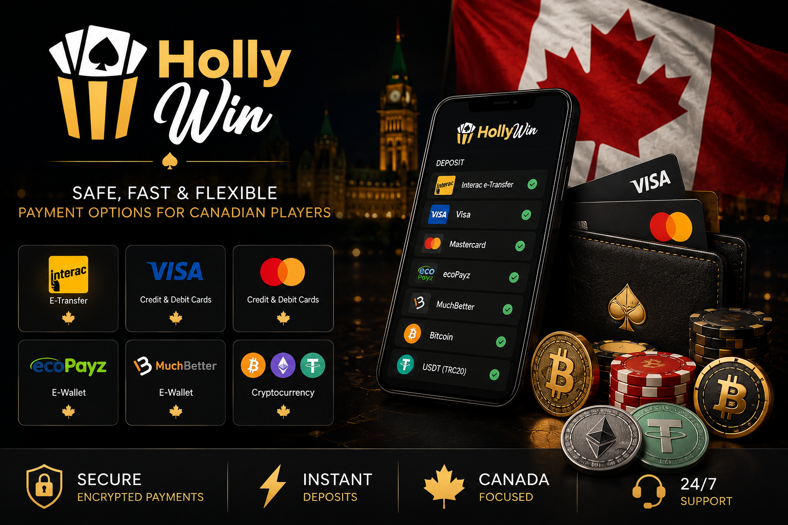HollyWin Casino payment methods Canada