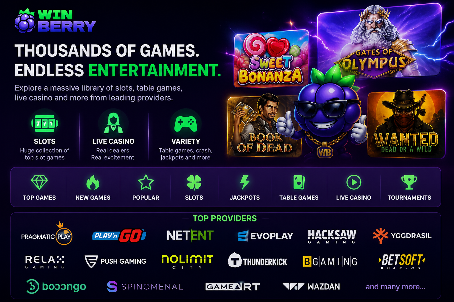 Winberry Casino games and software providers