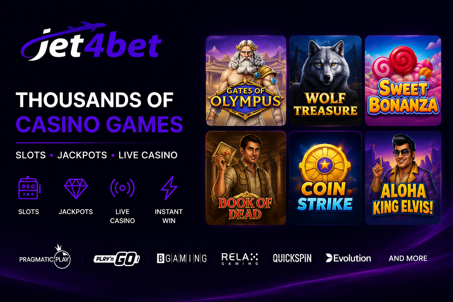Jet4Bet casino games and software providers