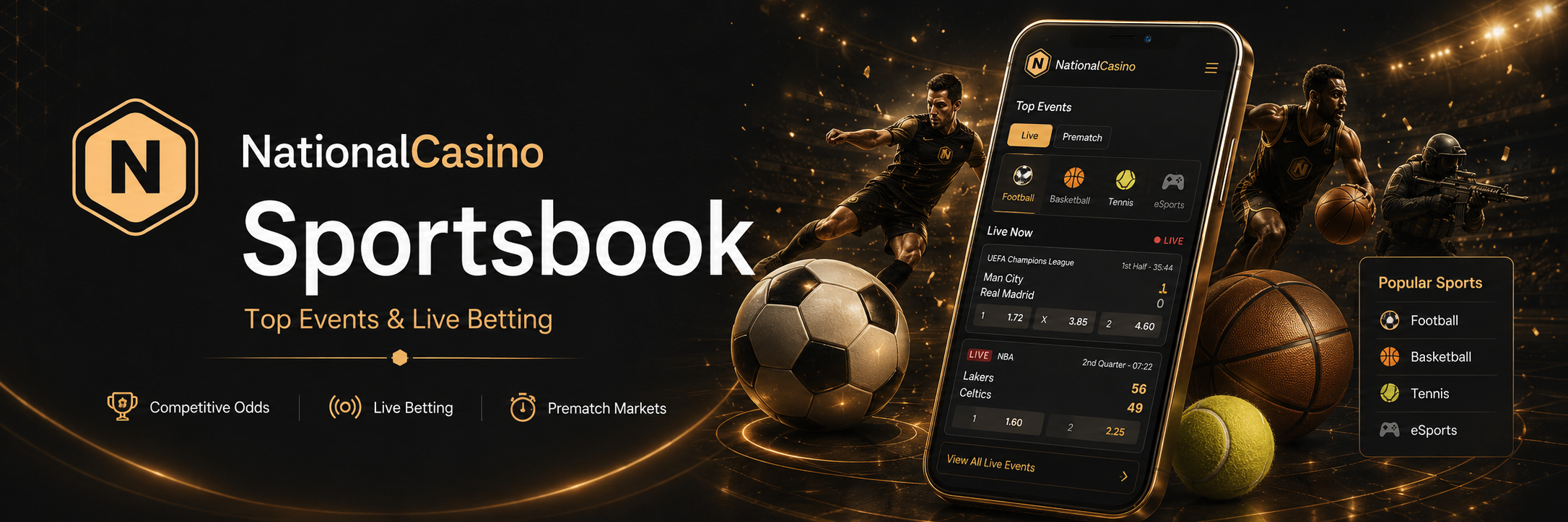 NationalCasino sportsbook with live betting pre-match markets football basketball tennis and esports