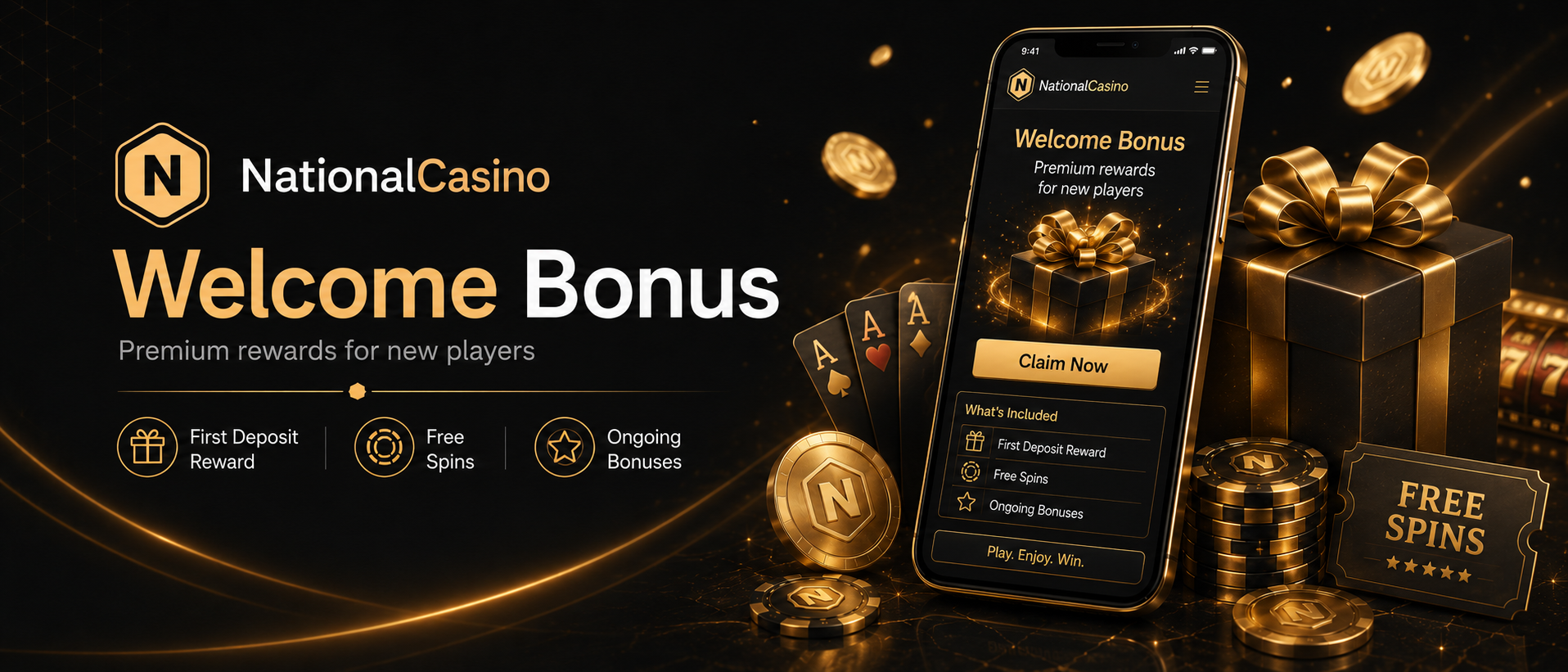 NationalCasino welcome bonus for Canadian players including deposit bonuses and Free Spins